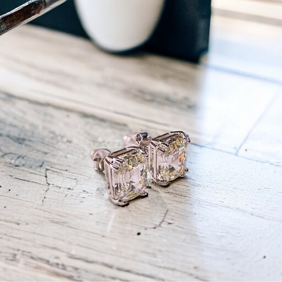 NEW Solid 925 Sterling Silver Prong Set Emerald Cut High Carbon Sparkling Studs - Picture 12 of 16